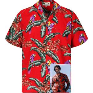 Paradise Found Mens Jungle Bird Tom Selleck Magnum PI Rayon Shirt (Red, XL)