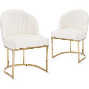 Velvet Dining Chairs Set of 2, Modern Upholstered Barrel Dining Chairs with Gold U-Shaped Base, 18.5" Wide Accent Chairs for Kitchen Dining Room Living Room, Beige