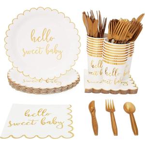 Sparkle and Bash Hello Sweet Baby Shower Supplies, Dinnerware Set (144 Pieces, Serves 24)