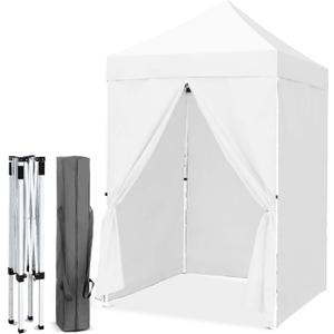 EAGLE PEAK 5x5 Instant Canopy with 4-Side Wall Panels, Small Pop up Portable Canopy Tent with Carry Bag, Light Weight Sun Shelter for Sports, Camping and Beach, White