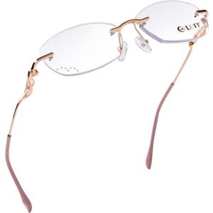 LUFF Anti-Blue Light Rimless Reading Glasses for Women,Stylish Frameless Reading Glasses Diamond Cut Edge Lens,Lightweight Metal Computer Readers,Anti Eyestrain, Diamond Cut Edge Lens(1.0X)