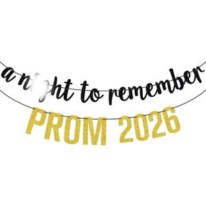 Gold Glitter A Night to Remember Prom 2026 Banner, Class of 2026/Prom Night 2026, 2026 Graduation Party Decorations Supplies