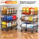 Gsiekare 3-Tier Rolling Pantry Organizer and Storage Cart with Wheels Stackable Wire Snack Cart for Kitchen, Pantry Shelves and Storage Rack for Fruit, Vegetables, Onion, Potato (1 Pack)