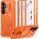 FNTCASE for Samsung Galaxy S26 Case: Magnetic Phone Cases with [Ring Kickstand] [2 Front Frames] [Built-in Screen Protector] [Heavy Duty Military Grade Protection] Drop Proof Rugged Cover Orange