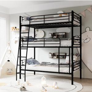 Bellemave Twin Triple Bunk Bed for 3, bunk Bed for 3 Person, 3 bunk beds for Kids/Adults/Teenagers, Black, Twin for 3
