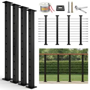 36" Black Cable Railing Kit, Complete Cable Railing System with 4 Stainless Steel Level Posts & 165ft Wire Rope (Handrail Not Included)