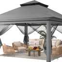 Driftalia 13x13 Pop Up Gazebo, Instant Outdoor Gazebo with Mosquito Netting, Vented Roof and Carry Bag for Patio, Garden & Backyard - Dark Gray