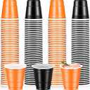 Sliner 200 Pcs Halloween Plastic Shot Cups 2 oz Mini Shot Glasses Small Disposable Glasses for Halloween Birthday Wedding Anniversary Party Supply(Orange, Black)