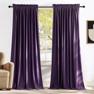 NICETOWN Purple Velvet Blackout Curtains, Solid Heavy Matt Rod Pocket Drapes/Window Treatments for Hall, Theater (2 Pieces, 96 inches Long)