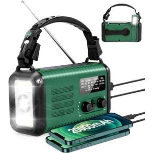 Hand Crank Emergency Radio, NOAA Weather Radio with AM/FM & Solar Radio, 20000MAH Rechargeable Battery Powered, Cell Phone Charging, Flashlight Reading Lamp Headphone Jack, SOS Alarm for Emergency (Army green)