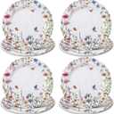 Qinyoung 8 Pcs Wildflower Salad Plates 8" Melamine Spring Dinner Plates Plastic Dishes Summer Dinnerware for Wedding Baby Shower Birthday Party Supplies Table Decorations