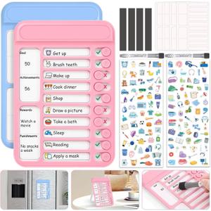 Audab 2Pcs Dry Erase Chore Chart for Kids, Magnetic Checklist Board, My Chores Slider Chart to Do List Board, Routine Chart Schedule Board Task Tracker for Home Refrigerator, Wall, Desk (Blue & Pink)