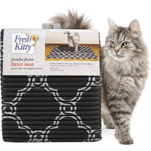 Fresh Kitty Durable XL Jumbo Foam Litter Box Mat  No Phthalate, Water Resistant, Traps Litter from Box, Scatter Control, Easy Clean Mats  Black & White 40"x 25", Black/White Quatrefoil (9036) (1 Count (Pack of 1))