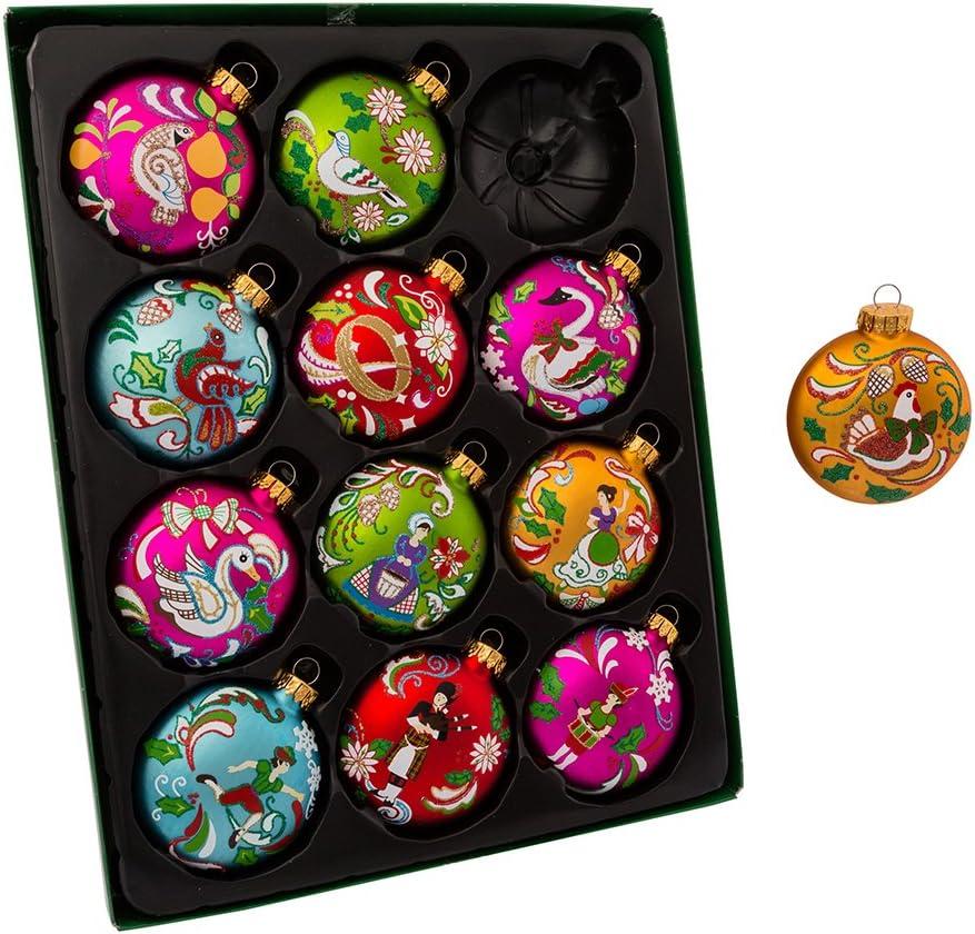 Kurt Adler 12 Days of Christmas Glass Ornament (Set of 12), 65mm
