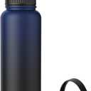 Navigate 40 oz Insulated Stainless Steel Sports Water Bottle with Spout & Handle Lids,Wide Mouth Water Jug with Double Walled Leak Proof Keep Cold for 24 Hrs Hot for 12 Hrs, Blue to Black