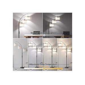 SUNMORY 3 Lights Floor Lamp with Remote Control and 3 Stepless Dimmable Bulbs, 78" Tall Standing Lamp with Hanging Drum Shade & Heavy Base, Modern Arc Floor Lamps for Living Room, Bedroom, Office. Gold finish