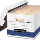 Bankers Box 12 Pack STOR/File Medium-Duty File Storage Boxes, FastFold, Lift-Off Lid, Letter, White/Blue
