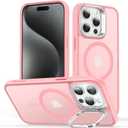 ESR for iPhone 15 Pro Max Case, Compatible with MagSafe, Military-Grade Protective Case, Built-in Stash Stand Phone Case, Scratch-Resistant Back Cover, Classic Series,Frosted Pink