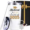 Qtencas 2025 Graduation Gifts, Mastered it Class of 2025, 20 oz Stainless Steel Travel Tumbler, High School Master PHD College Graduation gifts for Her Friends Classmates Daughter Niece, White