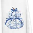 Blue Chinoiserie Pumpkin Fall Kitchen Dish Towels 16x24 Inch, Blue and White Coquette Chinoiserie Bow Pumpkin Autumn Decorative Hand Towel Tea Towels for Kitchen Bathroom