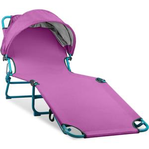 Colorsoul Tanning Chair with Sun Canopy,Adjustable 4-Position Beach Lounge Chair for Adults,Heavy Duty Folding Outdoor Lounge Chair,for Patio Poolside Sunbathing,UPF 50+,300 LBS,Purple, single