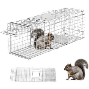 Animal Trap 24"x8"x7" Cage Trap, Heavy Duty Folding Raccoon Traps, Humane Cat Trap for Stray Cats,Rabbits,Squirrels,Outdoor Small Animal Trap,Humane Catch & Release