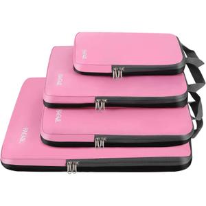 BAGAIL 4 Set/6 Set/8 Set Compression Packing Cubes Travel Accessories Expandable Packing Organizers (Cloth Pattern, 4-Pink)