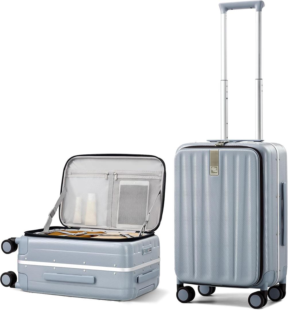 Hanke 20 Inch Carry On Suitcase PC Hardshell Luggage Top Open Aluminum Frame Rolling Suitcases with Wheels Travel Luggage for Woman Men Gifts.(Grey)