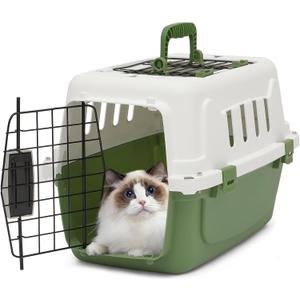 Athena Collection 18" Hard-Sided Travel Pet Carrier for Small Dogs and Cats, Plastic Dog Crate with 2-Door Top & Front Load, Ventilation, Security Lock, Cat Dog Carrier for Pet, up to 10lbs, Green