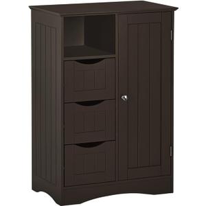 RiverRidge Ashland Bathroom Storage Cabinet with 3 Easy-Open Drawers, Adjustable Shelf & Beadboard Styling -Espresso Brown Bathroom organizer - Freestanding Cabinet for Living Room, Kitchen & Entryway