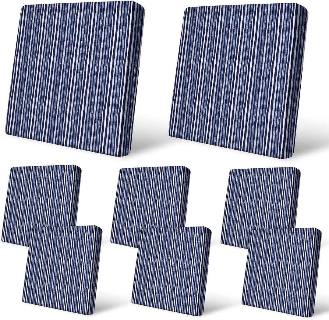 PickyNproud 8Pcs Patio Cushion Covers Stretch Outdoor Couch Cushions Slipcovers Replacement Washable Furniture Protector with Elastic Bottom Sofa Chair Seat Cover, Navy