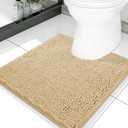 smiry Chenille U-Shaped Toilet Bathroom Rugs, Soft Absorbent Non-Slip Contoured Rugs, Machine Washable Contour Bath Mats for Bathroom Toilet (20"x20", Beige)