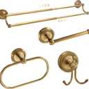 4 Pcs Antique Brass Gold Bathroom Accessories Set Wall-Mounted Towel Rack & Towel Ring & Toilet Paper Holder & Robe Hook, Wall Mounted Brass Vintage Bath Hardware Fixture Set(Double)