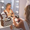 Grid makeup bag portable travel wallet toiletry bag storage pouch cute makeup bag portable pendant, suitable for women and girls, cosmetic travel bag vertical storage toiletry bag