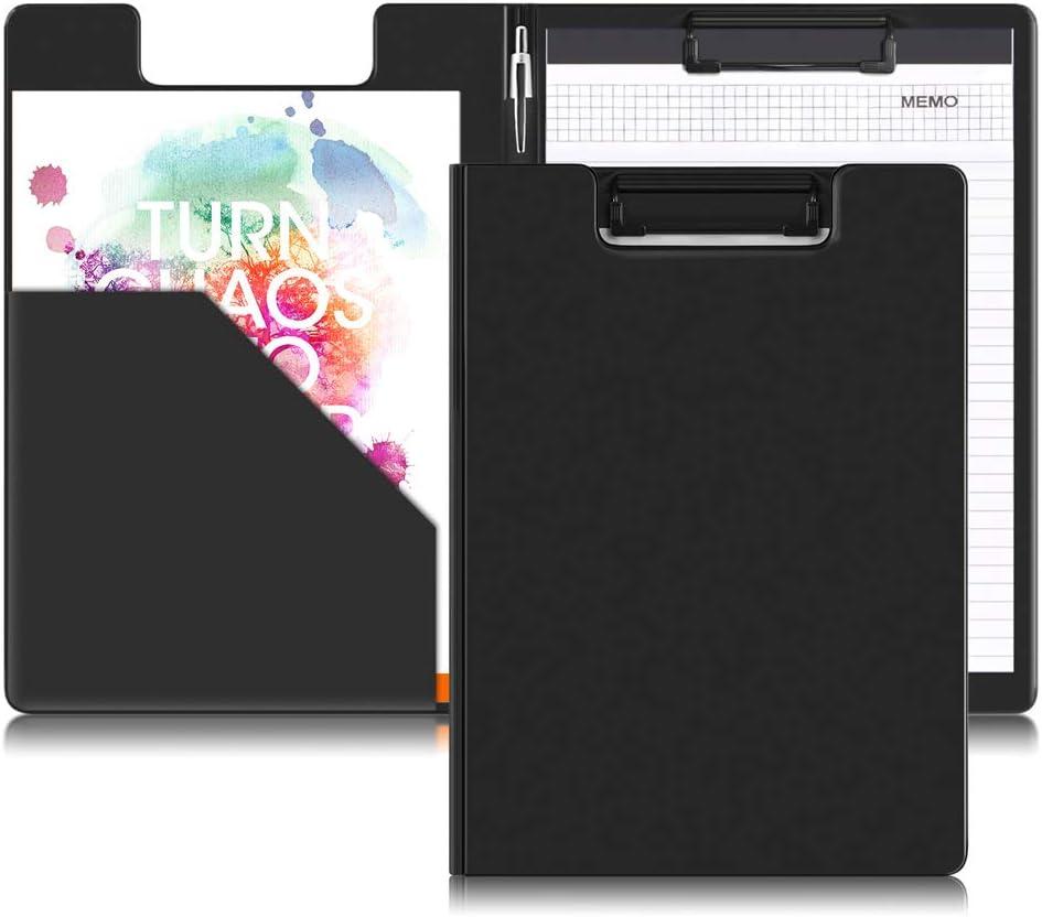 Clipboards Folder Hardboard by Office Solutions Direct with Memo pad Low Profile Clip Standard A4 Letter Size Classroom Supplies (Black)