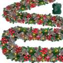 Total 18 Ft Extra Long Prelit Christmas Garland Outdoor 200 Warm White Lights 8 Modes Timer Xmas Garland Battery Operated 300 Thick Branch Christmas Decoration Stairs Mantle,2 Pack 9 Ft Each