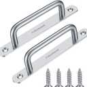 2 Pcs Barn Door Handles, Sliding Door Pull Handles, Stainless Steel Closet Cabinet Door Handles Pulls with Plates for Cupboard Cabinet Wardrobe Drawer Shed Pull Handles, 160mm/6.3 inch - Silver