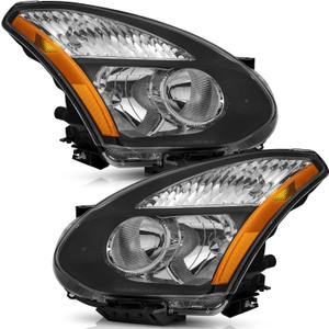 WEELMOTO headlight for 2008-2013 Nissan Rogue /2014-2015 Select,Black Housing Amber Reflector, Left+Right