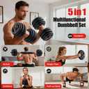 Cvonte Adjustable Dumbbell Set, 45lbs Free Weight Set With Double Locknut, 5-in-1 Dumbbells Set Includes Barbell, Kettlebells, Push up Stand, Fitness Exercise for Home Gym Suitable Men/Women