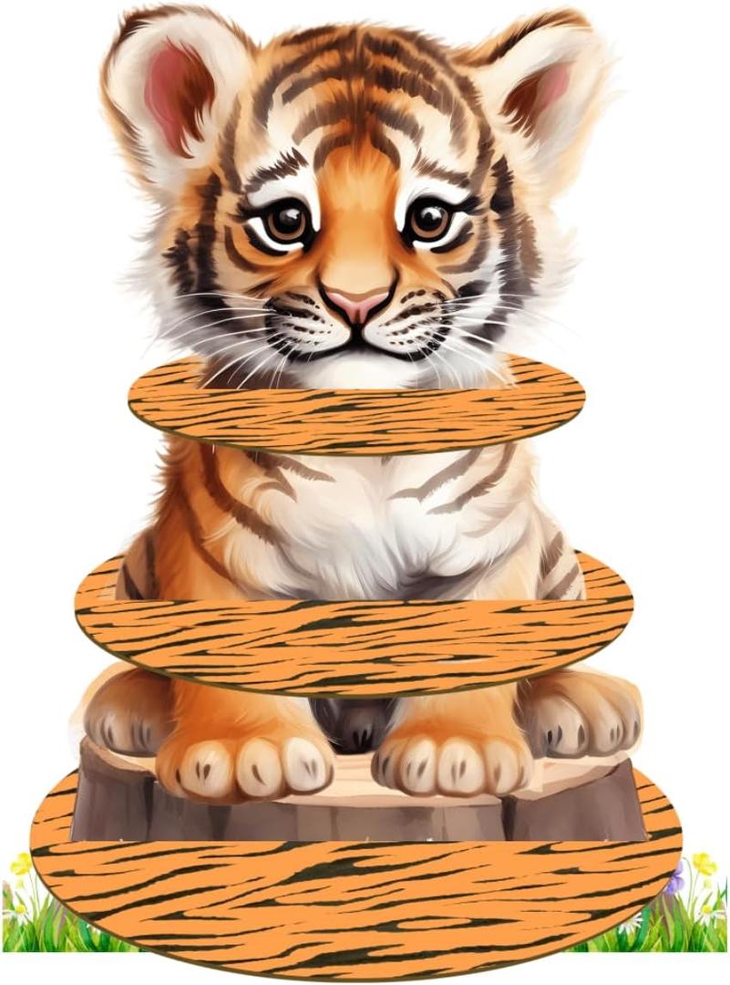 Umoni 3-Tier Tiger Cupcake Stand - Party Cupcake Holder, Desserts Tower for Safari, Baby Shower Supplies