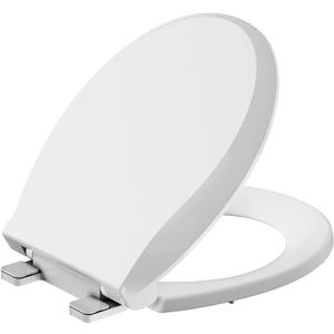 Durable Round Toilet Seat with Slow Soft Close - Easy to Install and Clean, Never Loosens - White, Fits Most Round Toilets