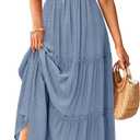 VOTEPRETTY Women's 2026 Summer Boho Maxi Dresses Flutter Short Sleeve V Neck Casual Beach Wedding Guest Vacation Long Dress (Large, Blue Purple)