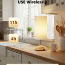 EZVALO Cordless Table Lamp, Ambient Light, Dimmable, Touch, Timer, 2700K, Bedroom, Portable, LED, Wireless, Rechargeable, Battery Operated, Desk Lamp, Fabric Shade, Wood-Grain Finish, Living Room