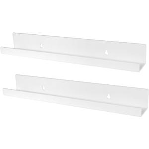evron Acrylic Floating Shelves  2-Pack White Wall Shelf for Bathroom, Bedroom, or Kitchen  Easy Installation with Adhesive (No-Drill) or Screws (Drill Required)  13.8" Modern Rack (White 2 Pack)