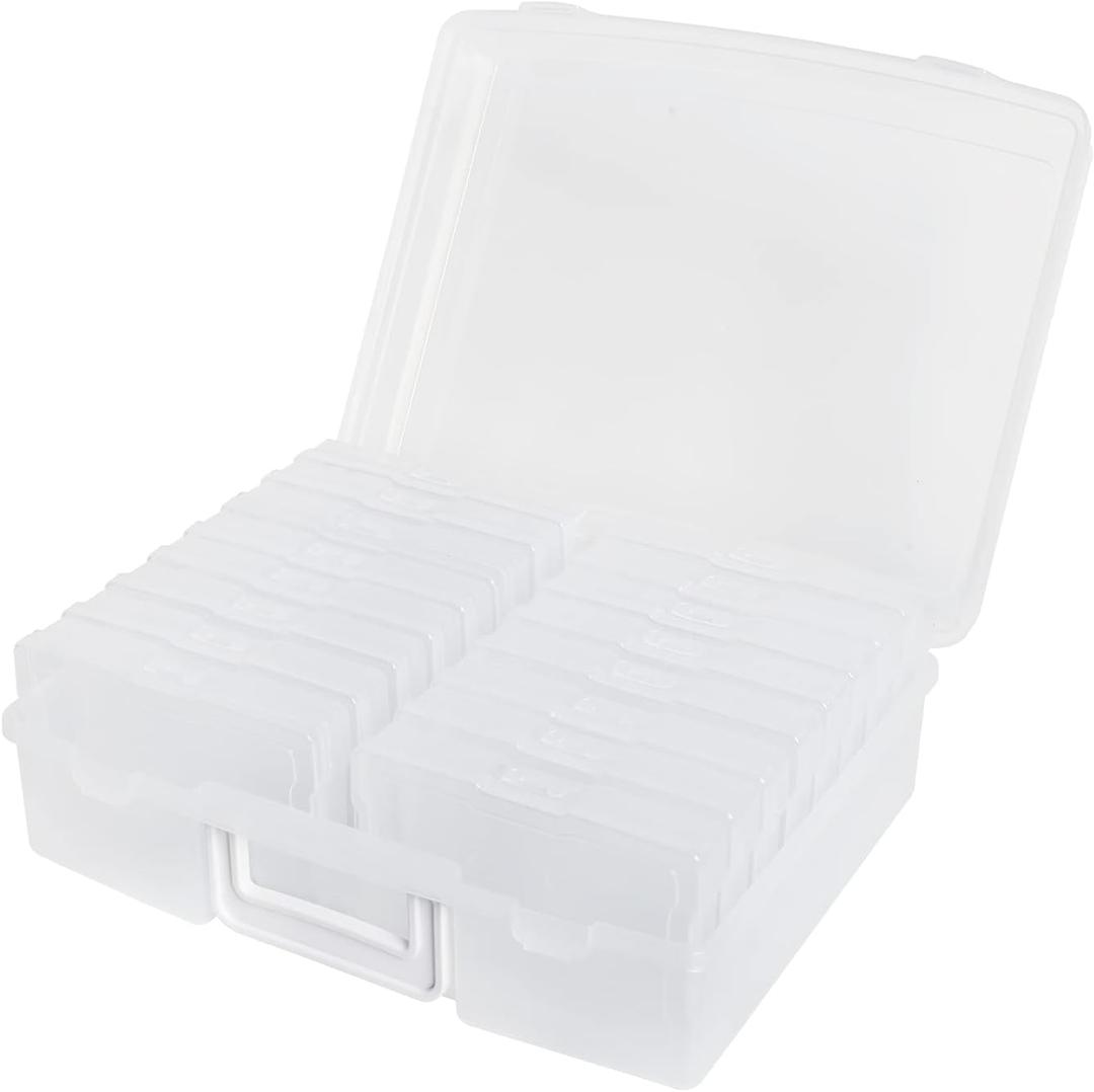 novelinks Transparent 4" x 6" Photo Cases and Clear Craft Keeper with Handle - 16 Inner Cases Plastic Storage Container Box (Clear)