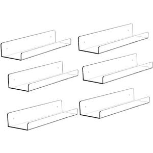 6 Pack Clear Acrylic Shelves for Bedroom,Room,15 Inch Bathroom Wall Shelf & Organizer,Invisible Floating Shelves & Wall Storage for Collectibles Perfume Shelf,Record,Funko Pop,Lego Display,Bookshelf