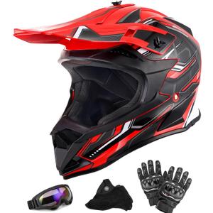 OUMURS Adult Motocross Dirt Bike Helmet with Goggles, Gloves & Mask Dirt Bike ATV Helmet for Unisex-Adult Men Women Adjustable Sun Visor DOT/FMVSS-218 Off-Road Motorcycle Helmet UTV Helmet Downhill
