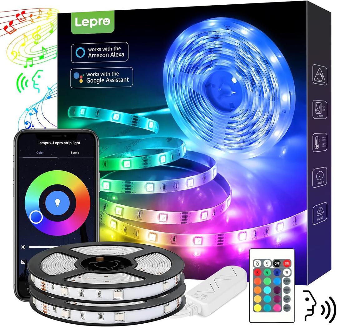 Lepro Led Strip Lights 32.8ft Smart Light Strips with App Control Remote, 5050 RGB Led Lights for Bedroom, Music Sync Color Changing Lights for Room Party Lepro Led Strip Lights 32.8ft Smart Light Strips with App Control Remote, 5050 RGB Led Lights for Bedroom, Music Sync Color Changing Lights for Room Party