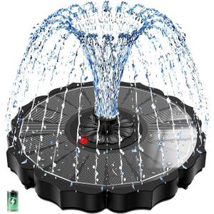 SZMP Solar Fountain, Works in Cloudy with 2000mAh Battery Backup, Glass Solar Powered Bird Bath Fountain with Smart Status Indicators, 3.5W, 8 Nozzles, for Garden, Outdoor (Black)