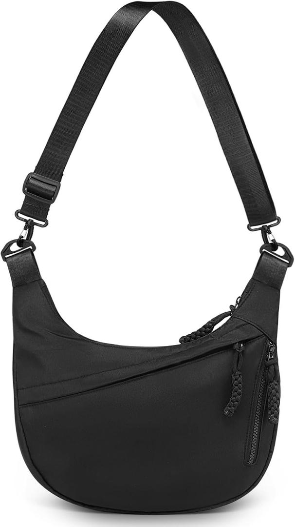 Crescent Crossbody Bags for Women, Arch Moon Dumpling Sling Bag, Lightweight Nylon Purse for Travel, White
